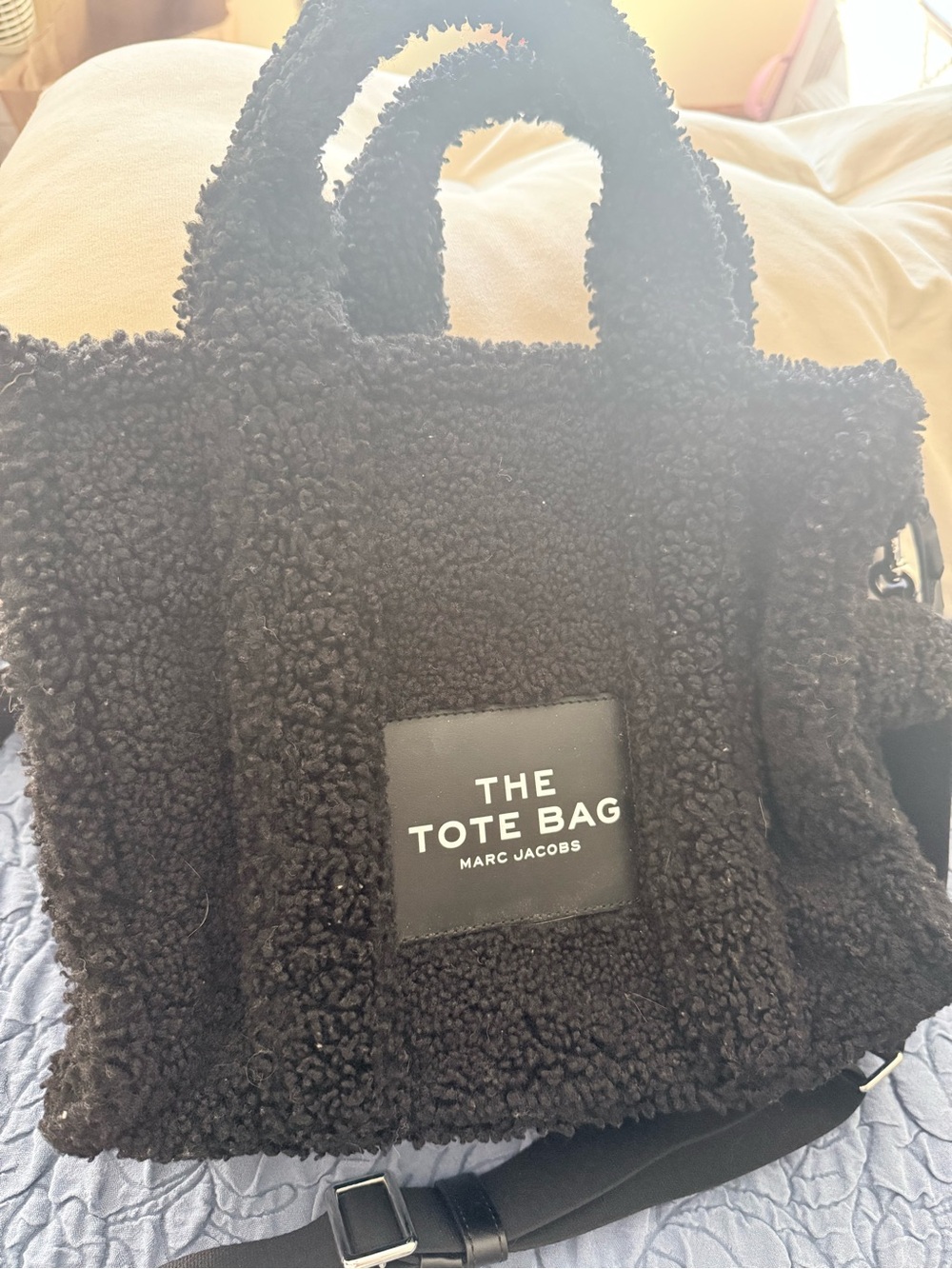 Marc Jacobs Black Sherpa Tote Bag with Logo Patch